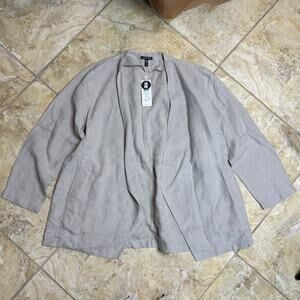 NWT Eileen Fisher Linen Cardigan High Collar Jacket 1X Beige Open Front Casual